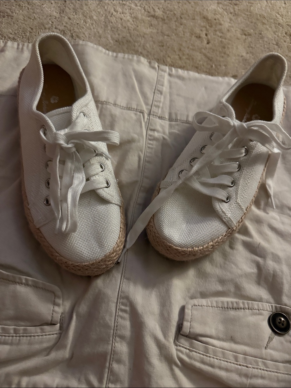 White Women's Canvas Espadrille Sneakers - Casual Lace-Up
